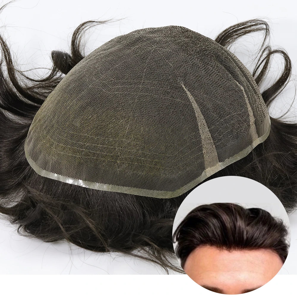 Brazilian Hair Toupee for Men Replacement French Lace Closure PU Natural Detectable Graduated Hairline Remy Straight No Shedding