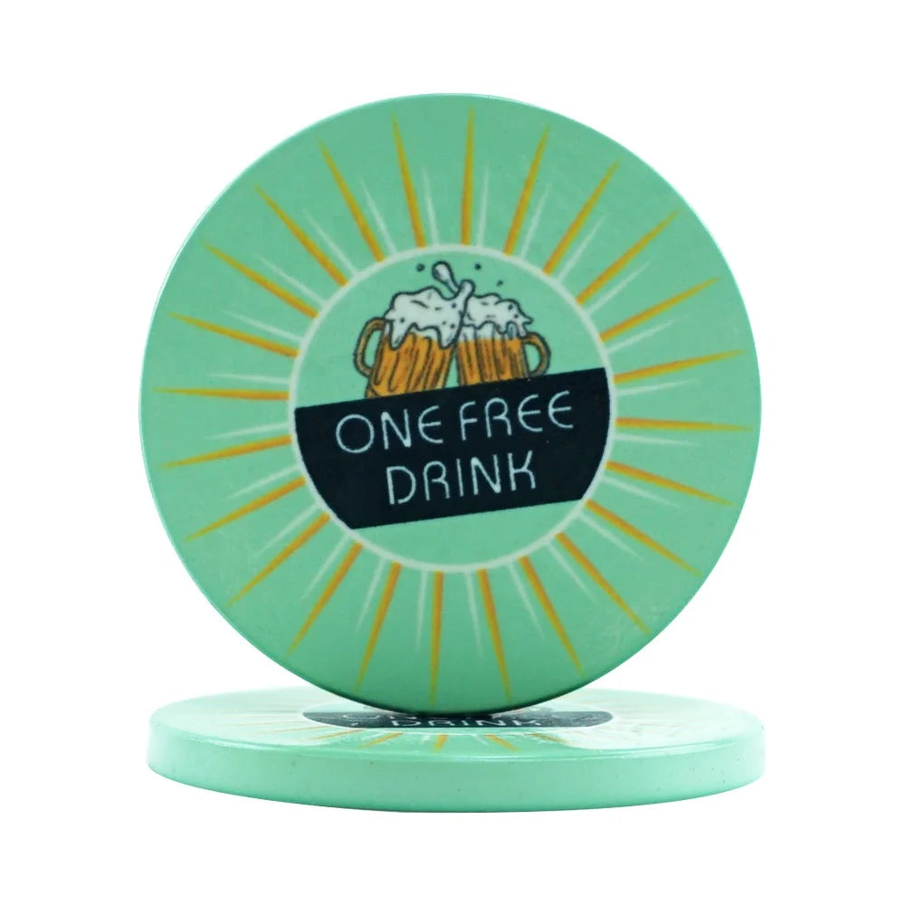 Personalized Custom Free Drink Pattern 39mm Tokens 10g Polish Ceramic Play Poker Chips for Restaurants bar Poker Roo