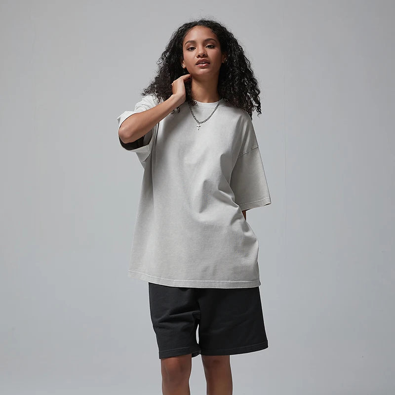 Oversized Tee Hot Sale Summer Custom Screen Print Vintage Style 450gsm Streetwear Acid Wash T - Shirt