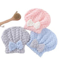 Custom Logo Absorbent Dot Pattern Coral Fleece Hair Quick Drying Towel Turban Bowknot Bath Shower Elastic Head Hair Wrap Cap