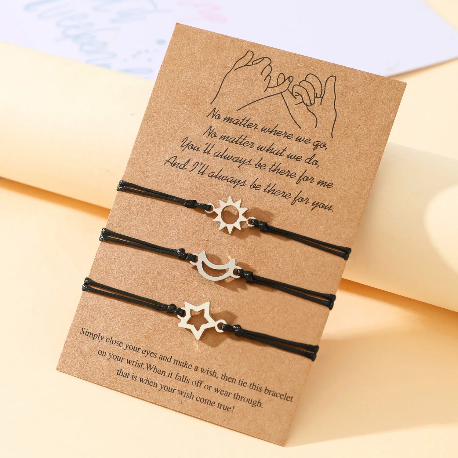 Friendship Gift Moon Sun Star Charm Bracelet Gift for Best Friend Sister Pinky Swear Promise Couple Bracelets