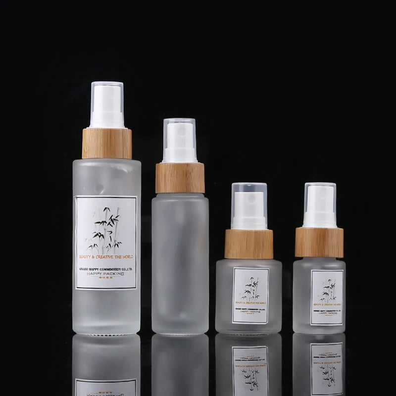 100ml Frosted Glass Bottle Bamboo Sprayer Skin Care Packing Bottle