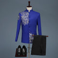 2 Pieces Men's Zhongshan Collar Chinese Tunic Suit Formal Suits Single Breasted Groomsmen Wedding Tailored Fit (Blazer+Pants)