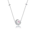 Simple Rhodium Plated 925 Sterling Silver Moon & Star Pendant Necklace for Women with Heart Cut Zircon Party Occasion