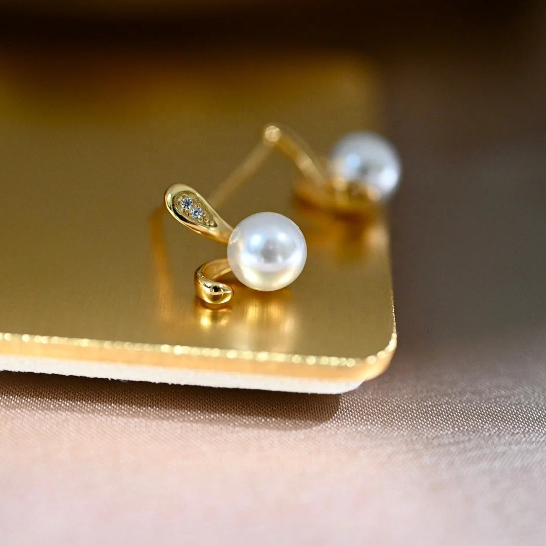 E2264 7-8mm DIY Natural Freshwater Pearl Charm Earrings Mounting Accessory 925 Sterling Silver Gold Plated  Jewelry for Women