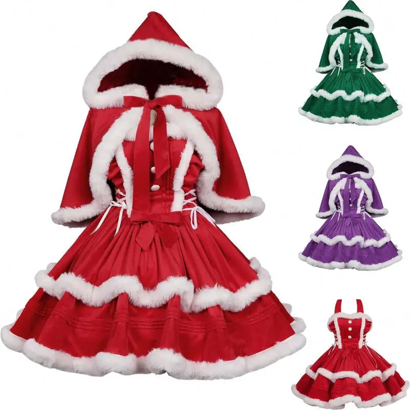 Multiple Colors Christmas Dresses for Women Dress Suit With Cloak Red Christmas Suspender Sleeveless Prom Dress
