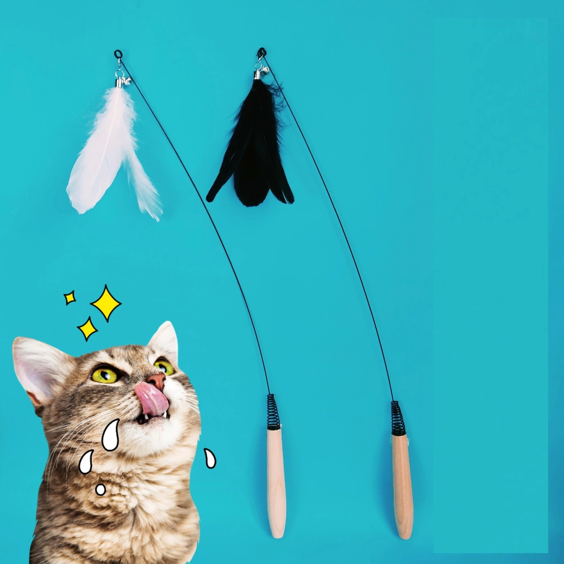 Factory Price Cat Toys Teaser Pretty Stick Feather Rod Teaser Plastic Wand Toys Wooden Handle Pet Interactive Cats Stick