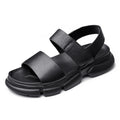 Men's Fashion Summer Thick-Soled Height-Increasing Cowhide Slides Waterproof Simple Genuine Leather Hook Loop Premium Outdoor