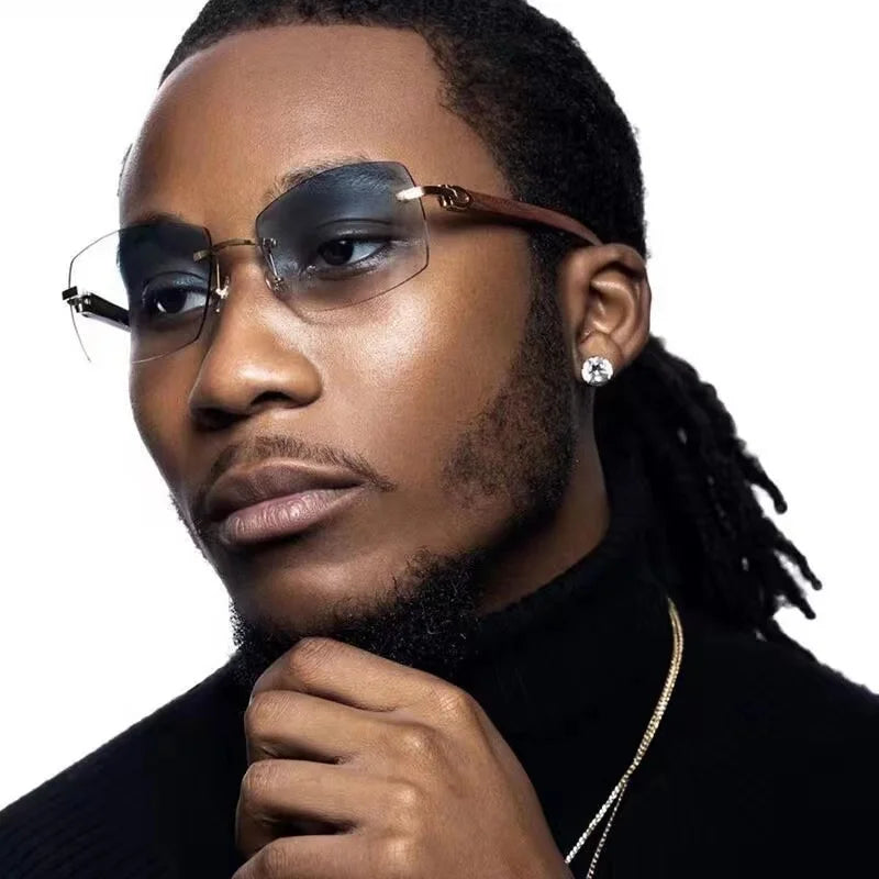 2025 New Trendy Rimless Sunglasses Men High Quality Wood Frame Sunglasses Uv400 Wholesale Sunglasses in Stock