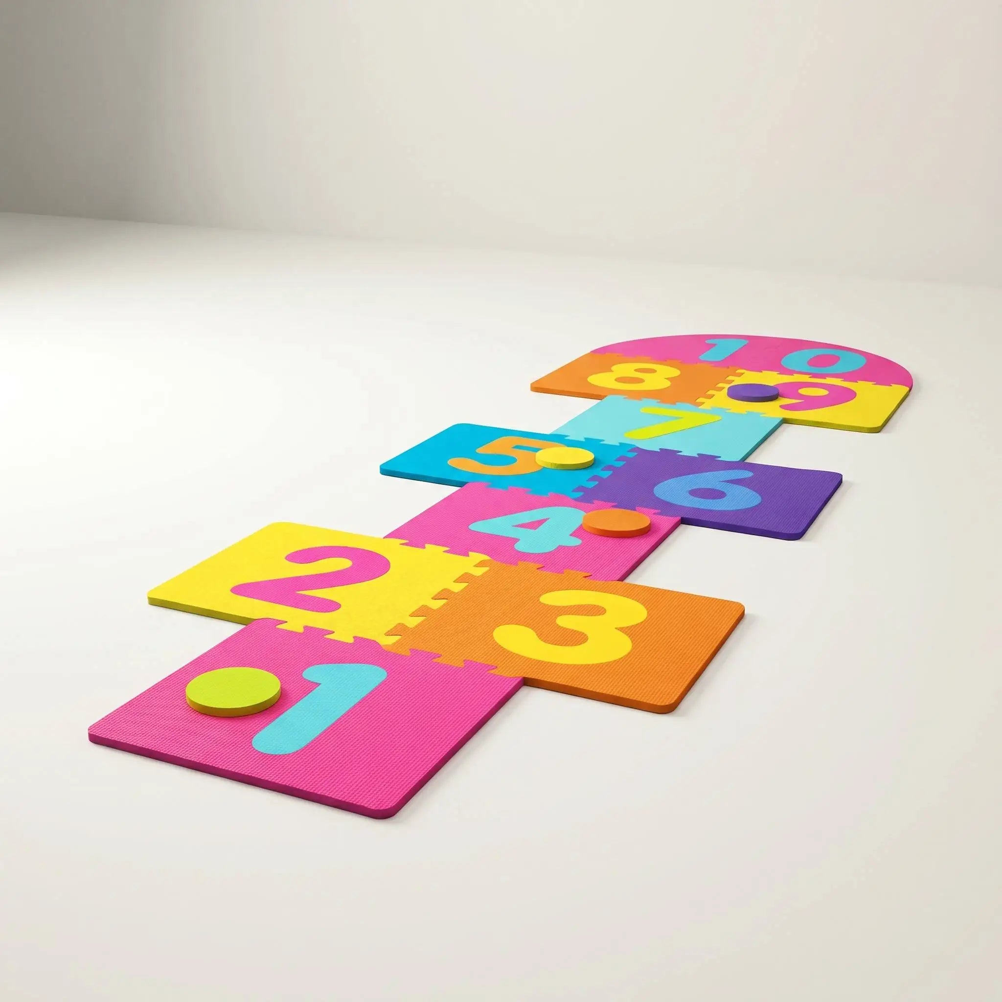 Non-Toxic Interlocking Foam Hopscotch Tiles - Thick Cushioned Indoor Play Mat with Non-Slip Texture for Kids Sensory Play