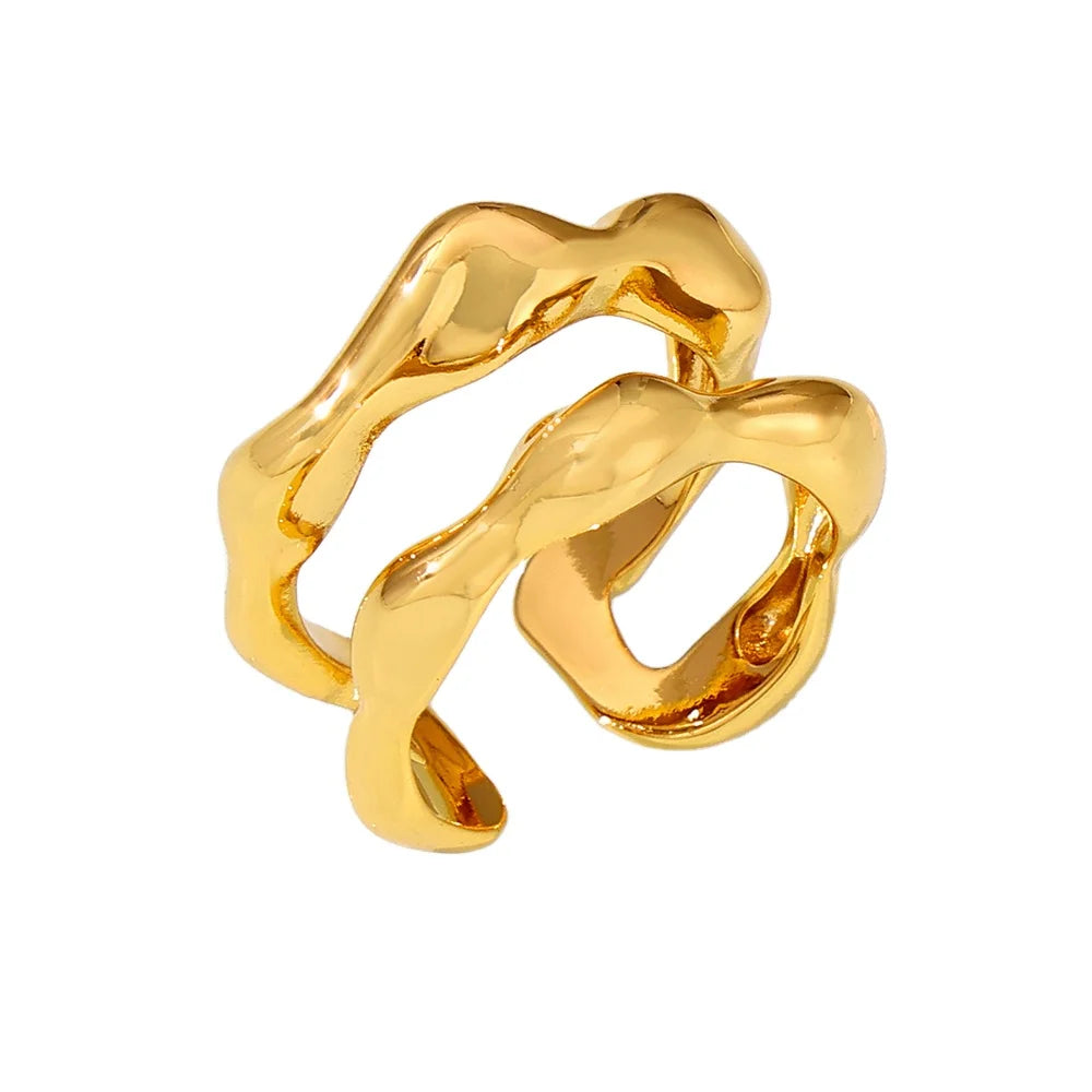 New  Design Wholesale Fashion  Jewelry Ring  High Quality Women 18K Gold Plated Luxury Irregular Geometric Lines Copper Ring