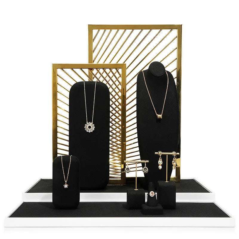 Custom Luxury Jewelry Shop Jewelry display Stand Set Metal Jewellery Display Props for Exhibitor