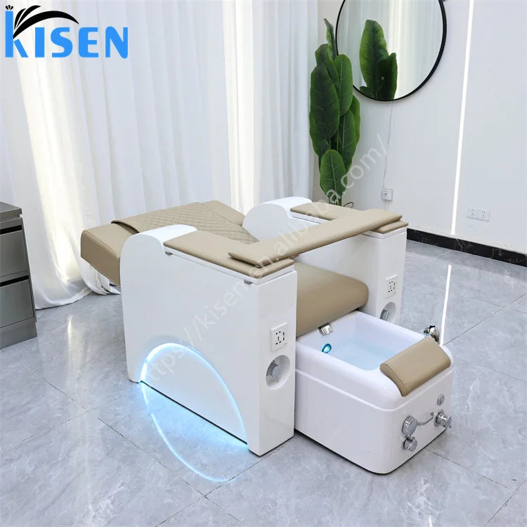 Kisen New Nail Salon Furniture Luxury Pedicure Chairs Pink Platform Doshower Massaging Manicure Pedicure Chair Foot Spa