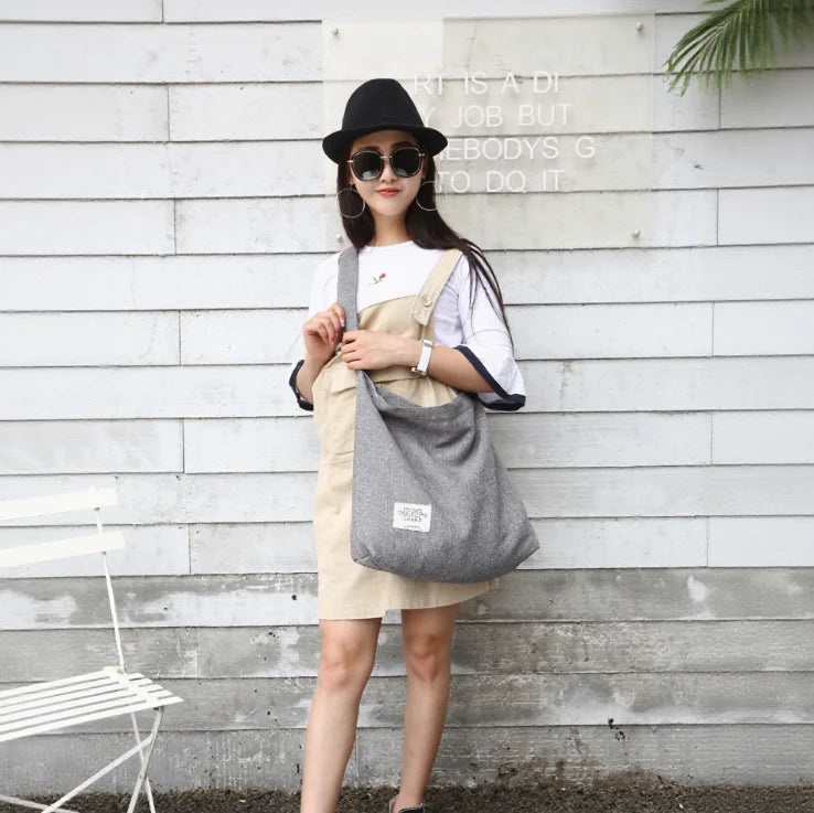 Covelin Unisex Retro Large Size Canvas Zipper Closure Hip-Hop Style Shoulder Bag Hobo Crossbody Handbag Casual Tote Bag