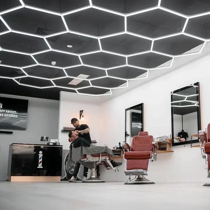 2430mm*4840mm Hexagonal Led Light for Barber Shop Hex Ceiling Garage Led Work Light for Car Wash Station Shop