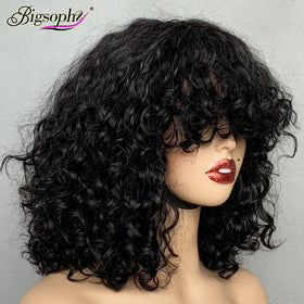 100 Percent Human Hair WigsCuticle Aligned Hair WigsSuper Double Drawn Bob Wigs With Bangs