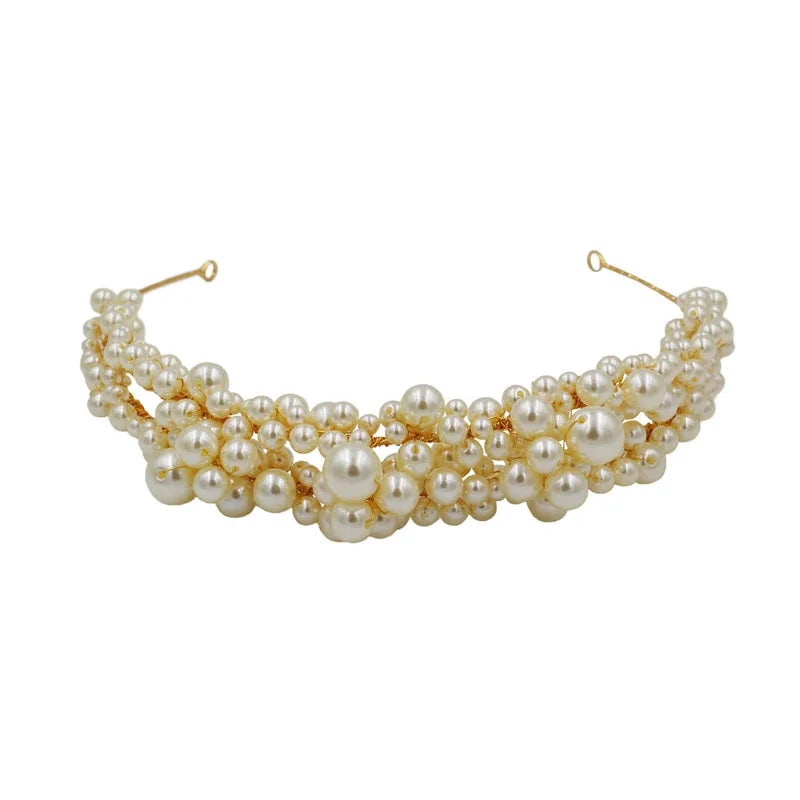 SLBRIDAL Handmade Ins Style Simulated Pearls Wedding Tiara Headband Bridal Hair Accessories Bridesmaids Women Girl Hair Jewelry