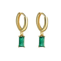 925 Sterling Silver Gold Plated Emerald Charms Hoop Earring Women