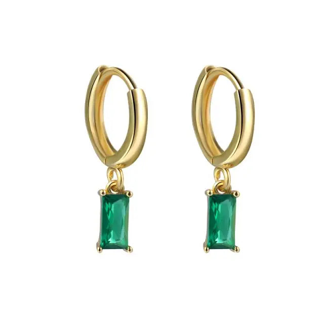 925 Sterling Silver Gold Plated Emerald Charms Hoop Earring Women