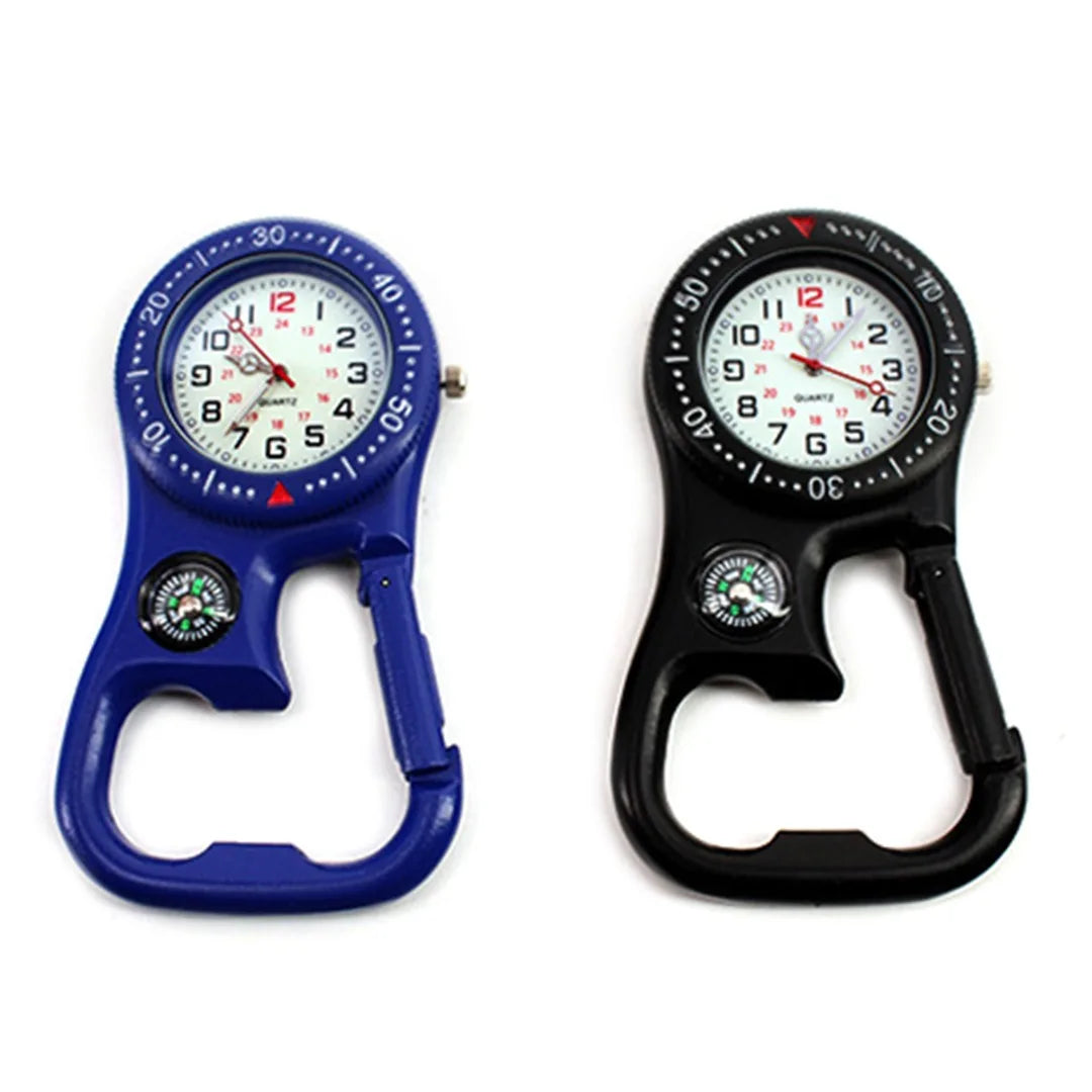 Rock Climbing Mountaineering Sports Aluminum Quartz Movement Luminous Light Carabiner Watch with Compass Outdoor for Men
