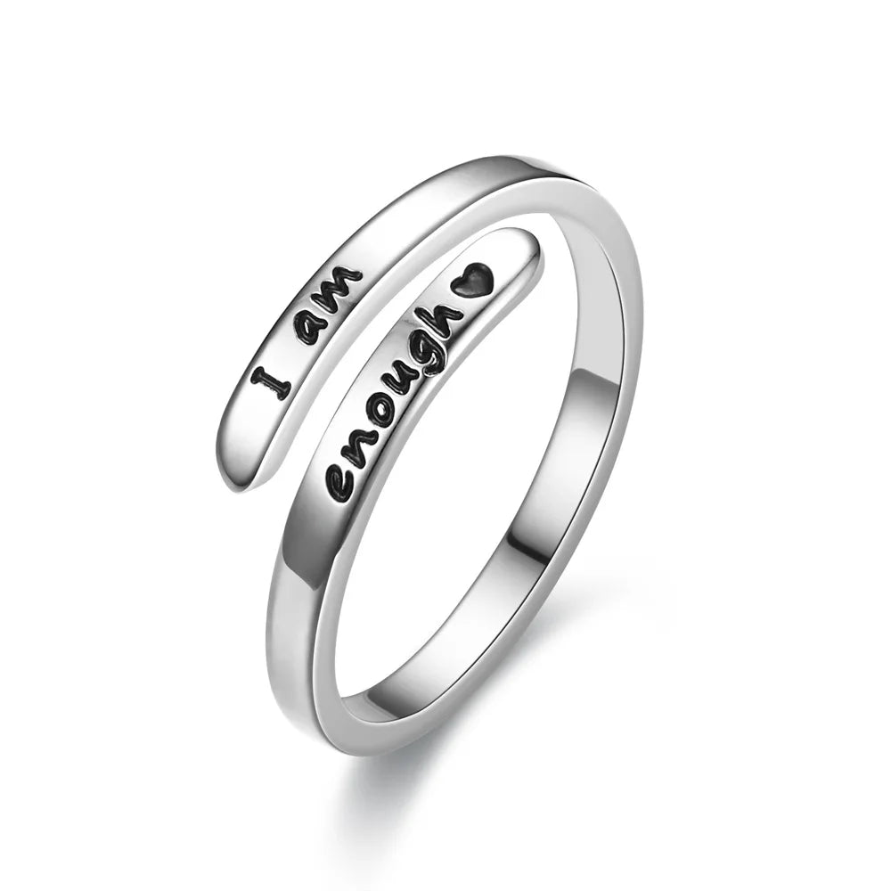 Fanyue I Am Enough Inspirational Couple Rings Stainless Steel Rings