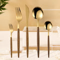 Reusable Trendy Wood Handle Cutlery Set Stainless Steel Knife Fork Spoon and Tea Spoon Set