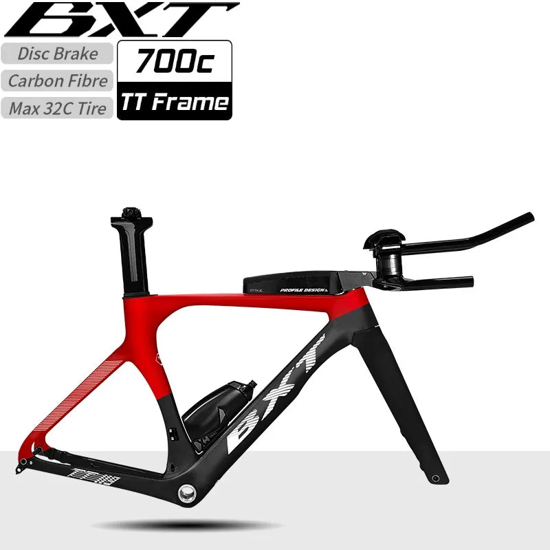 BXT Time Trial Bike Frame Set Carbon Fiber 700*32C With TT Handlebar Storage Case Racing Cycling TT Triathlon Bicycle Frameset