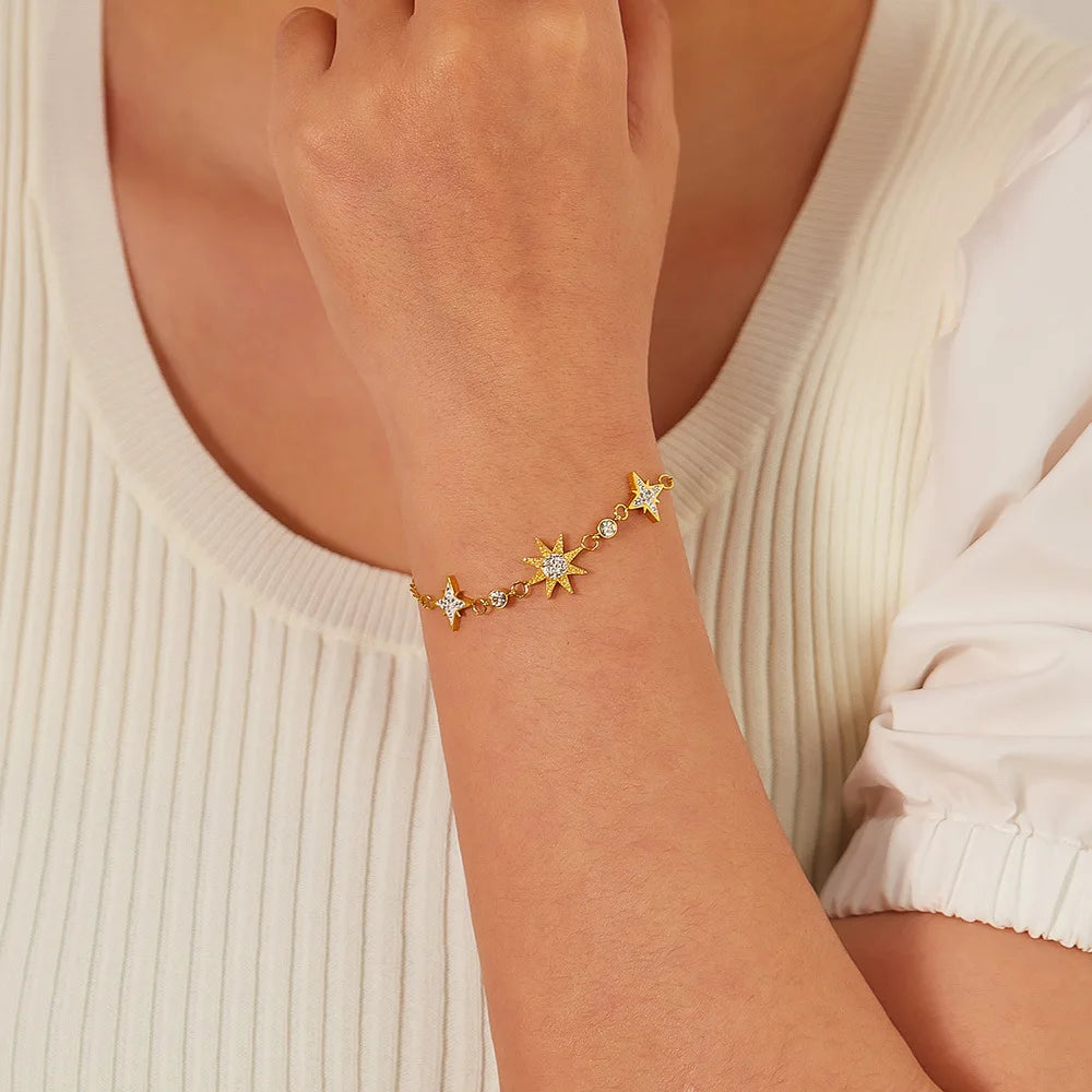 INS French Luxury Stainless Steel Inlaid with Zircon Unique Design Star Shaped Personalized Bracelet