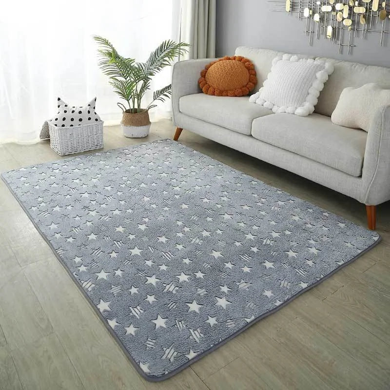 Glow in the Dark Rug for Children Play Easy Clean Floor Mats Coral Velvet Luminous Memory Foam Carpet for Kids
