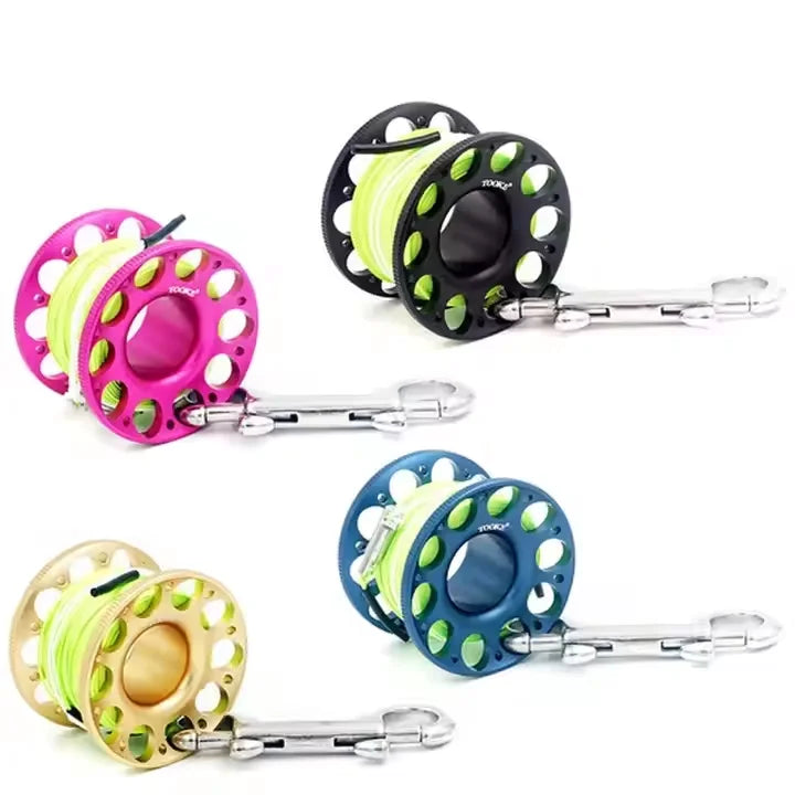 Customize Logo 15M Aluminum Alloy Finger Spool Scuba Diving Reel for Underwater Snorkeling Swimming
