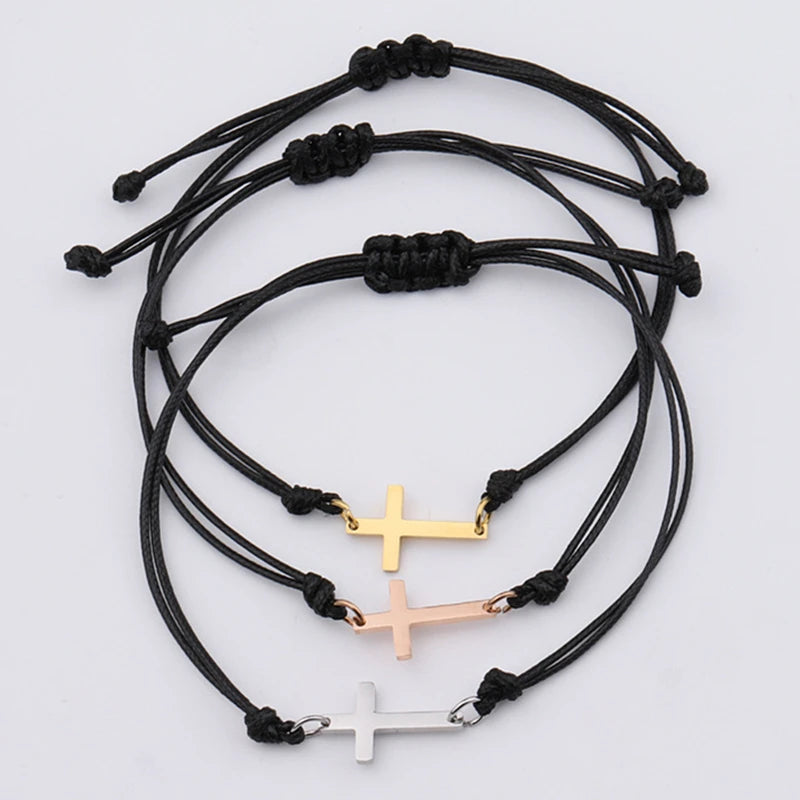 Hot Sale Knitting Handmade Diy Accessories Non Tarnish Stainless Steel Bracelet Silver Gold Mirror Cross Bracelet to My Son