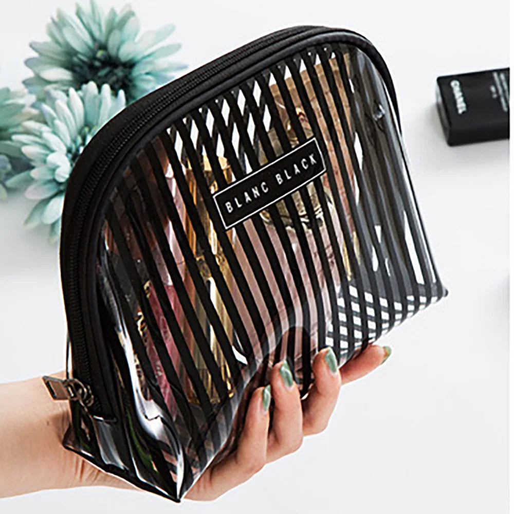 European and American New Fashion Shell Stripe Shape Waterproof Clear PVC Portable Makeup Cosmetic Pouch Bag for Travel
