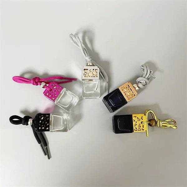 Empty Refillable 8ml Car Perfume Bottles Hanging Car Air Freshener Bottle with Gold Silver Black Pink Rose Gold Cover in Stock