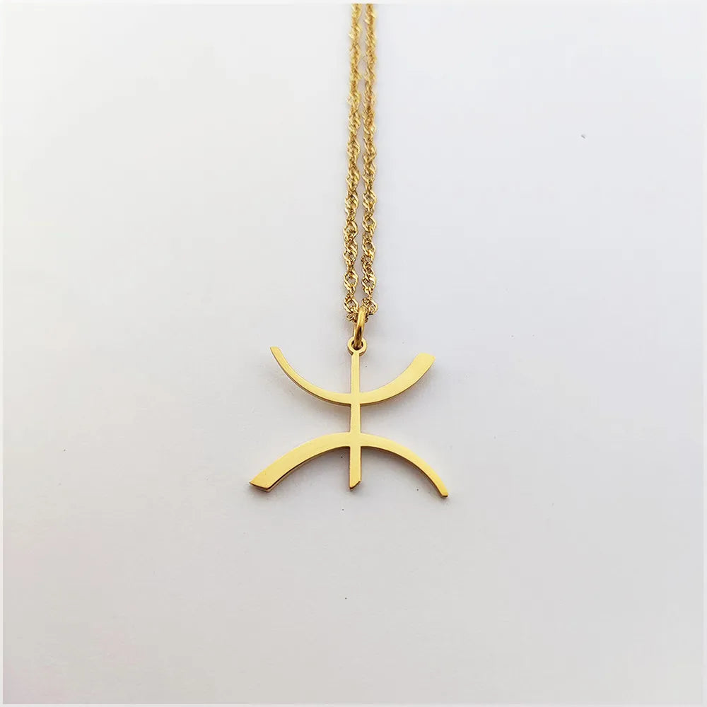 18K Gold Plated Amazigh Letter Yaz Necklace Stainless Steel Traditional Amazigh Berber Necklace Unisex African Necklace for Gift