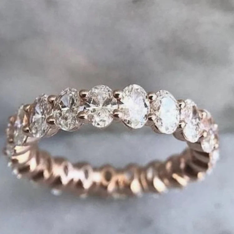 Oval Diamond Lab  Eternity Band 18K Solid Gold Oval Diamond Ring Eternity Ring Wedding Band