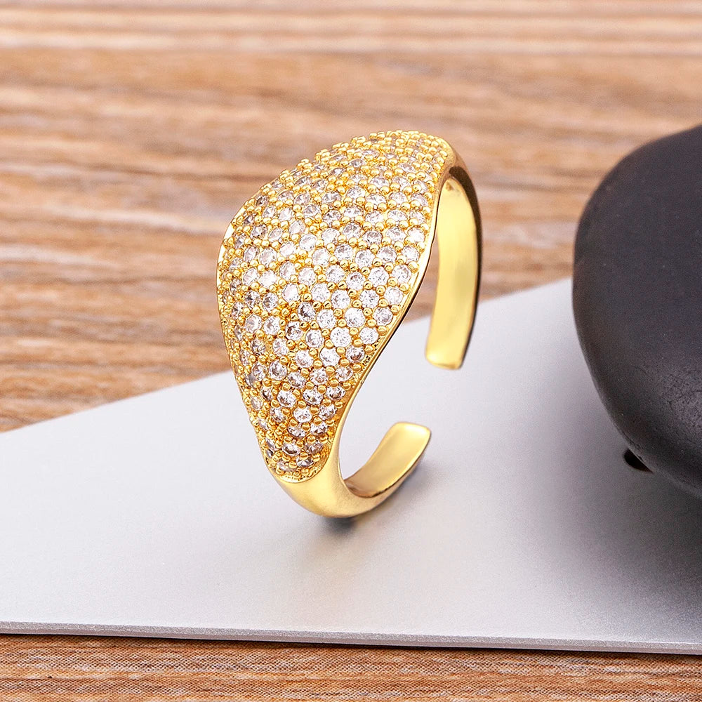 QIKU Classic Simple Adjustable Opening Ring Exquisite Copper Zircon Women Jewelry Versatile Female Accessories Gift Wholesale