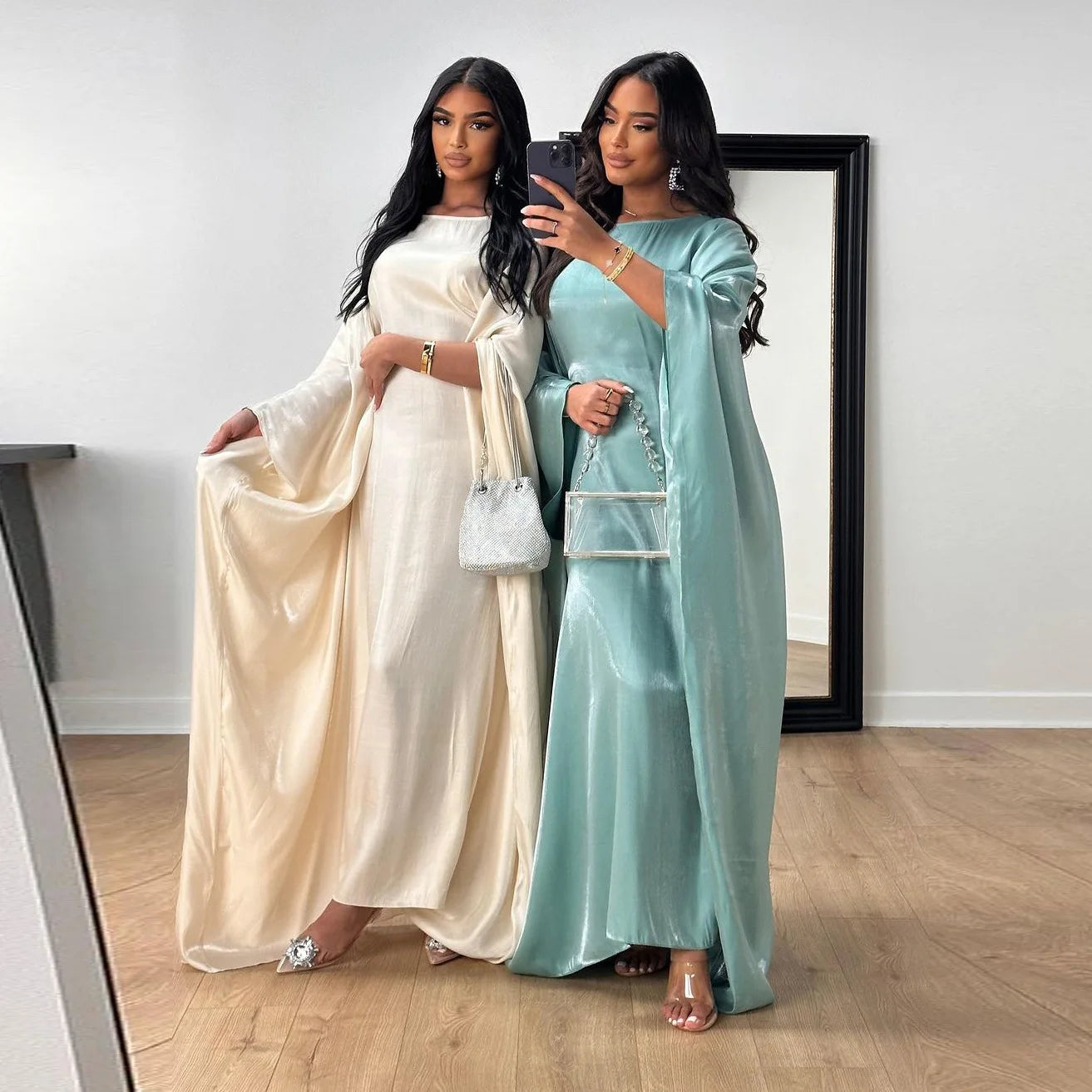 Loriya Middle East Muslim Loose Elegant Ramadan Kaftan Abaya With Inside Belt Solid Color Plus Size Islamic Clothing MQ104
