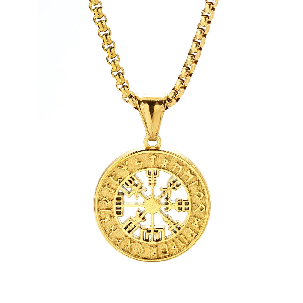 Vintage Norse Mythology Rune Pirate Slavic Small Compass Pendant Necklaces Jewelry
