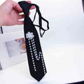 Women's Light Luxury Fashionable Rhinestone Tie Shirt with Bow Tie Decoration and Pearl Tassels Ties & Accessories