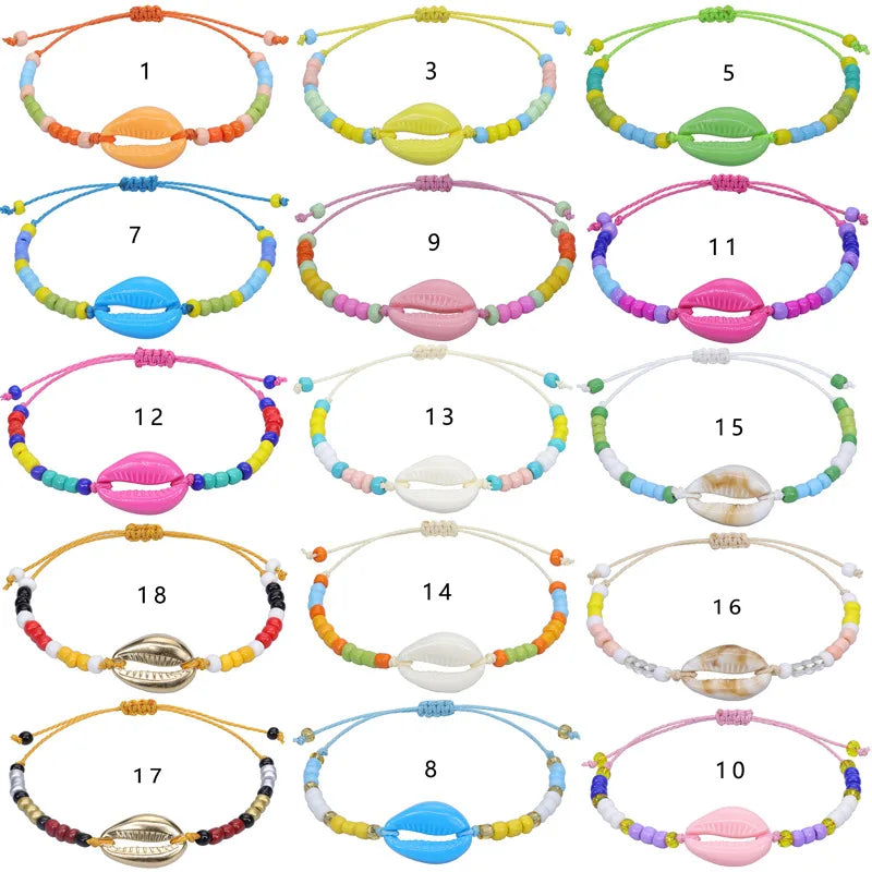 New Wholesale s Cheap Ankle Accessory Shell Acrylic Bracelet Bohemian Style Handmade Shell Seed Beads Bracelet for Girl