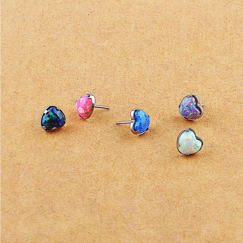 G23 Titanium Push-in Threadless Opal Claw Heart Top Labret Monroe Stud for Wedding or Engagement Body Jewelry