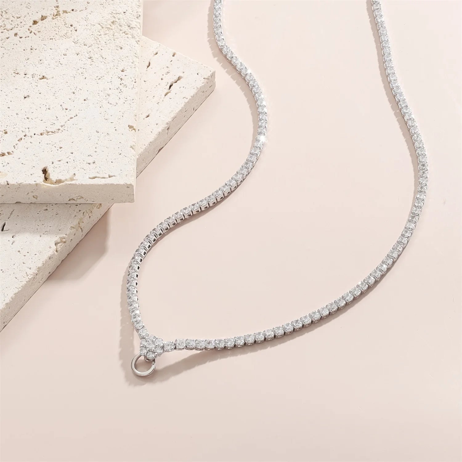 SU630 Abiding Full Diamond Universal Chain 925 Silver 20IN Cubic Zirconia Versatile Tennis Chain Link Necklace for Pendant