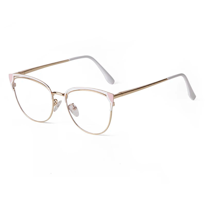 ADE WU PSTY95935 Cateye Blue Light Blocking Glasses for Women Anti Eyestrain Computer Game Glasses Metal Frame