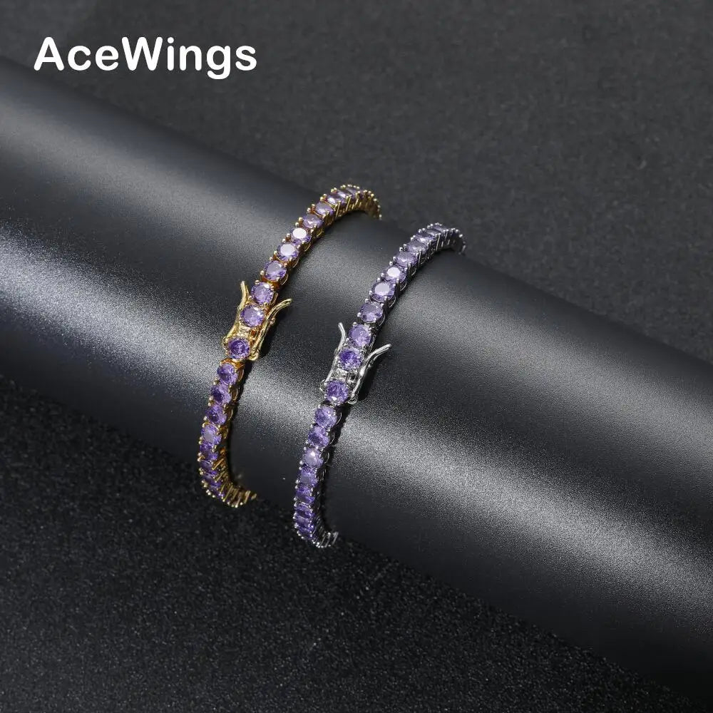 BB204  4mm 7" 8" Brass Zircon Tennis Chain Bracelet Hip Hop Jewelry Gold Silver Material CZ Bracelet Iced Out