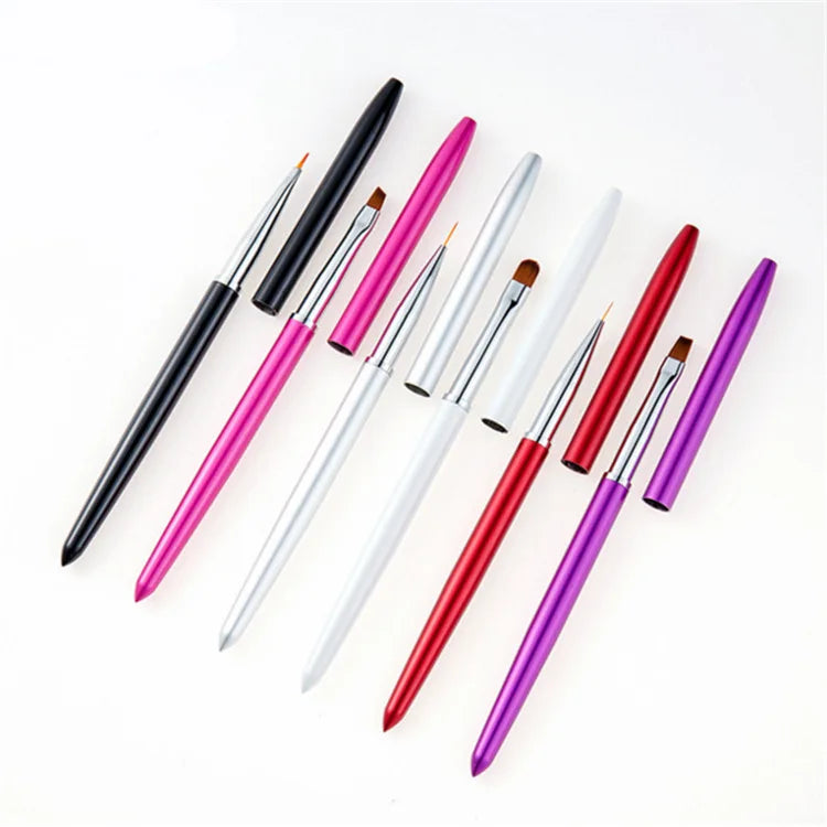 Model Craft Art Painting French Brush Stripe UV Gel Liner Brush Colorful Nail Pens with Metal Handle