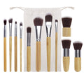 11pcs Natural Wooden Handle Makeup Brushes Foundation Blending Make up Tool Set With Cotton Bag