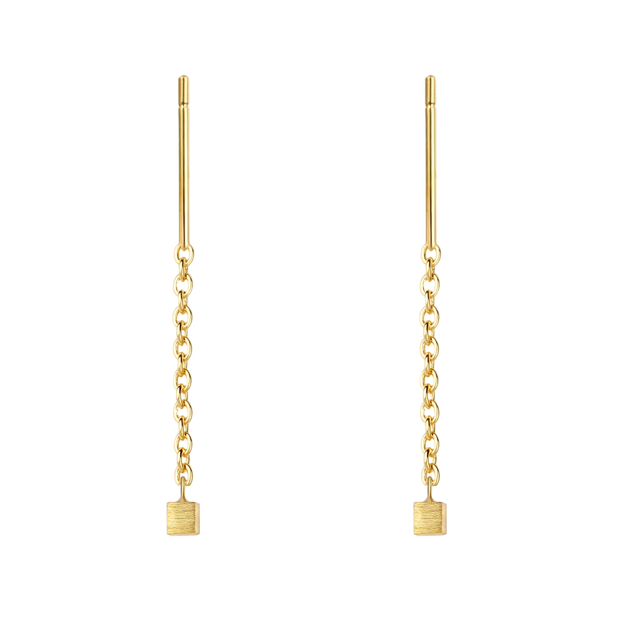 925 Sterling Silver Wire Drawing Small Squares Cube Drop Earring Wire Minimalist Trendy Gold Plated for Women INS Style