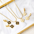 Ilona Exquisite Star Shell Clover Black and White Necklace Earring Set Gold Plated Stainless Steel Jewelry for Wedding or Party