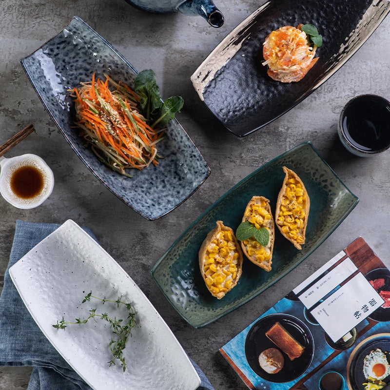Elegant Unique Japanese-Style Desktop Simple Dessert Decor Dish Restaurant Creative Boat-shaped Irregular Ceramic Snack Plate