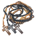 SC Hot Sale Fashion Jesus Wooden Beaded Necklace Simple Wooden Cross Necklace Vintage Handmade Woven Rosary Necklace for Men